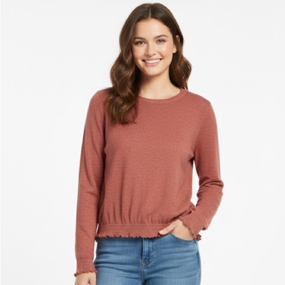 Madewell Texture and Thread Bell Sleeve Smocked Dusty Rose Pink Blouse Top M